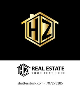 Initial letter H, Z, HZ House Design Logo with Gold Color
