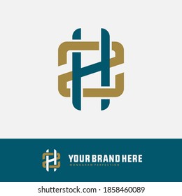 Initial letter H, Z, ZH or HZ overlapping, interlock, monogram logo, gold and green color on white background