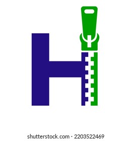Initial Letter H Zipper Logo For Fashion Cloth, Embroidery and Textile Symbol Identity Vector Template