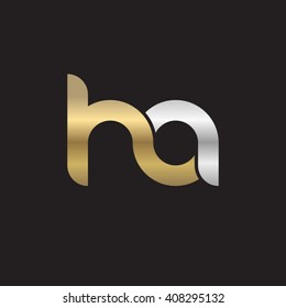 initial letter ha linked circle lowercase logo gold silver black background