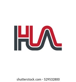 Initial Letter HA Linked Design Logo Black Red