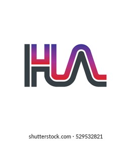 Initial Letter HA Linked Design Logo Black Purple
