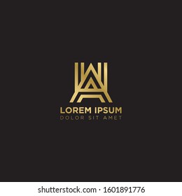 Initial Letter HA linked uppercase overlap modern gold logo vector design template. Suitable for business, consulting group company.