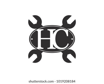 Initial letter HA logo automotive club with crossed wrench black
