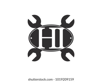Initial letter HA logo automotive club with crossed wrench black