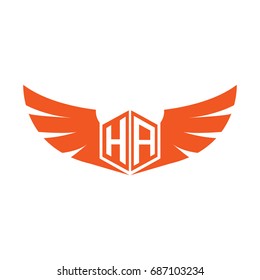 Initial Letter HA Logo, Hexagonal Shape with Wings Icon