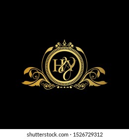 Initial letter HA logo luxury vector mark, gold color elegant classical symmetric curves decor.