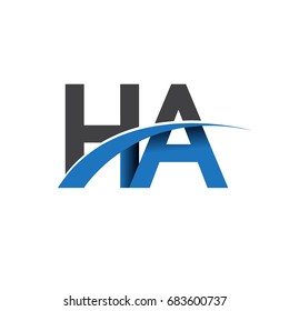 initial letter HA logotype company name colored blue and grey swoosh design. vector logo for business and company identity.
