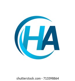 initial letter HA logotype company name blue circle and swoosh design. vector logo for business and company identity.