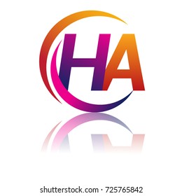 initial letter HA logotype company name orange and magenta color on circle and swoosh design. vector logo for business and company identity.
