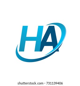 initial letter HA logotype company name colored blue swoosh design concept. vector logo for business and company identity.