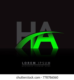 initial letter HA logotype company name colored green and black swoosh design. vector logo for business and company identity.
