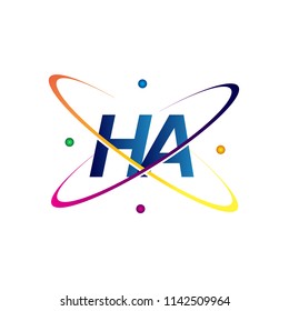 initial letter HA logotype science icon colored blue, red, green and yellow swoosh design. vector logo for business and company identity.
