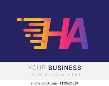 Initial Letter HA speed Logo Design template, logotype company name colored yellow, magenta and blue.for business and company identity.