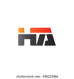 Initial letter HA, straight linked line bold logo, gradient fire red black colors