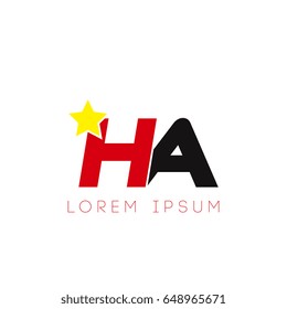 Initial letter ha yellow star logo red black