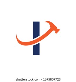 initial letter i hammer logo swoosh