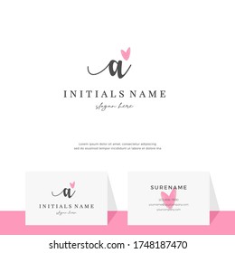 Initial letter A handwriting beauty logo design with watercolor love. Elegant and Feminine branding template - Vector