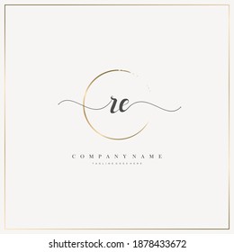 RE Initial Letter handwriting logo hand drawn template vector, logo for beauty, cosmetics, wedding, fashion and business, and other