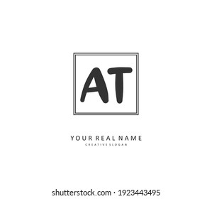 AT Initial letter handwriting and  signature logo. A concept handwriting initial logo with template element.