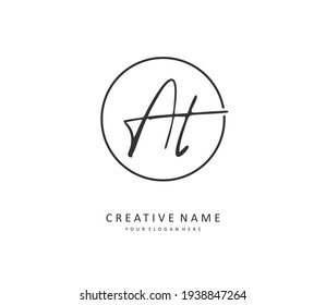 AT Initial letter handwriting and  signature logo. A concept handwriting initial logo with template element.