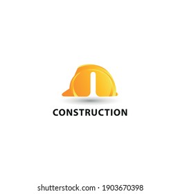 I Initial Letter and Hard Hat Protection Helmet. Safety Logo concept. Construction and Contractor building logo design