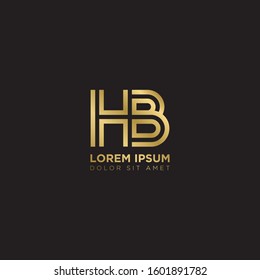 Initial Letter HB linked uppercase overlap modern gold logo vector design template. Suitable for business, consulting group company.