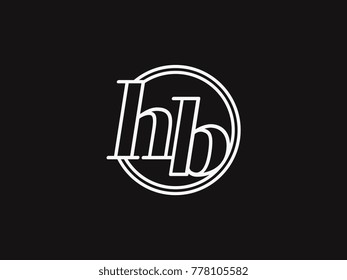 Initial letter hb lowercase outline inside the circle logo template white on black background