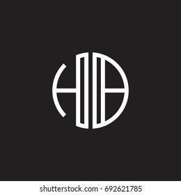 Initial letter HB, minimalist line art monogram circle shape logo, white color on black background
