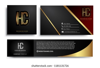 initial letter HC logotype company name colored gold elegant design. Vector sets for business identity on black background.