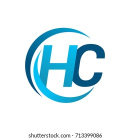 initial letter HC logotype company name blue circle and swoosh design. vector logo for business and company identity.