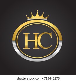 initial letter HC logotype company name with oval shape and crown, gold and silver color. vector logo for business and company identity.
