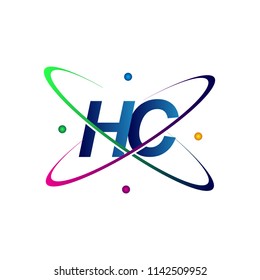 initial letter HC logotype science icon colored blue, red, green and yellow swoosh design. vector logo for business and company identity.
