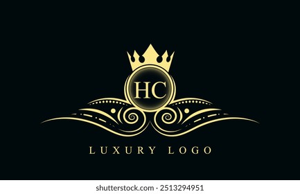 Initial letter HC luxury logo design. HC Luxurious Royal golden Logo design