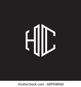 Initial letter HC, minimalist line art monogram hexagon shape logo, white color on black background