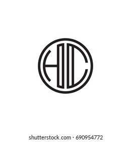 Initial letter HC, minimalist line art monogram circle logo, black color