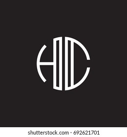 Initial letter HC, minimalist line art monogram circle shape logo, white color on black background