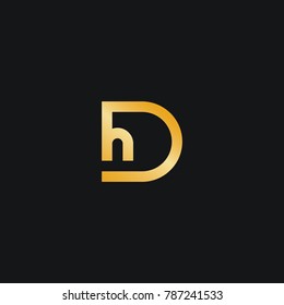 Initial Letter HD Gold on Black Background. Logo HD Circle.