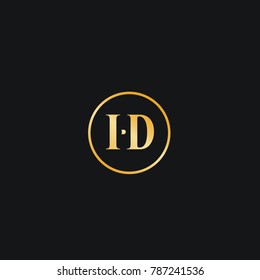 Initial Letter HD Gold on Black Background. Logo HD Circle.