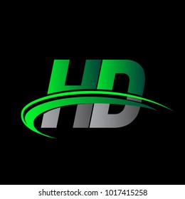 initial letter HD logotype company name colored green and black swoosh design. vector logo for business and company identity.