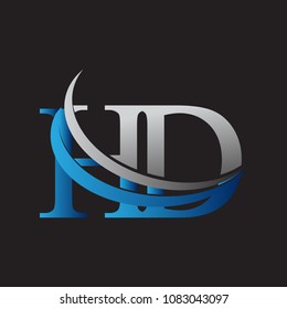 initial letter HD logotype company name colored blue and grey swoosh design. vector logo for business and company identity.