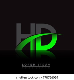 initial letter HD logotype company name colored green and black swoosh design. vector logo for business and company identity.
