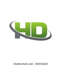 initial letter HD swoosh ring company logo green gray