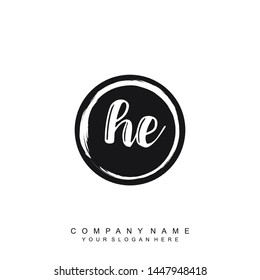 Initial letter HE beautiful handwriting logo vector template