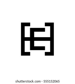 Initial Letter HE EH Black Logo With Letter E in the Middle of Letter H Icon
