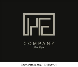 Initial Letter HE Linked Logo With Box