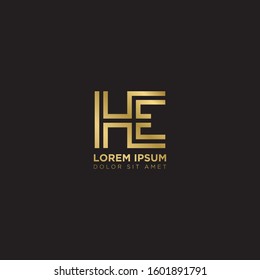 Initial Letter HE linked uppercase overlap modern gold logo vector design template. Suitable for business, consulting group company.