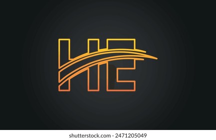 Initial Letter HE Logo Design With Swoosh. Creative And Modern HE Logo Design on Black Background.