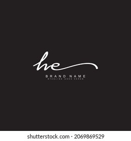 Initial Letter HE Logo - Handwritten Signature Style Logo