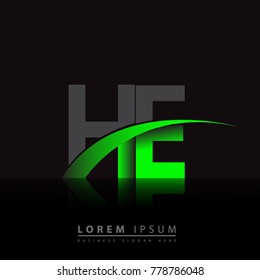 initial letter HE logotype company name colored green and black swoosh design. vector logo for business and company identity.
